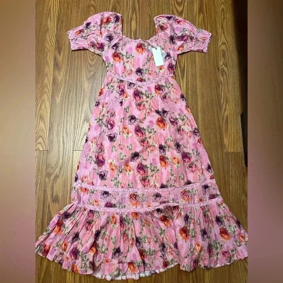 NWT LOVESHACKFANCY Mariata Floral A Line Maxi Dress Wild Pink Rose 8 - Picture 4 of 7